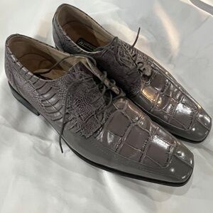 Stacy Adams Pietro 24675 Men's Grey Alligator-Lizard Print Leather Dress Shoes S